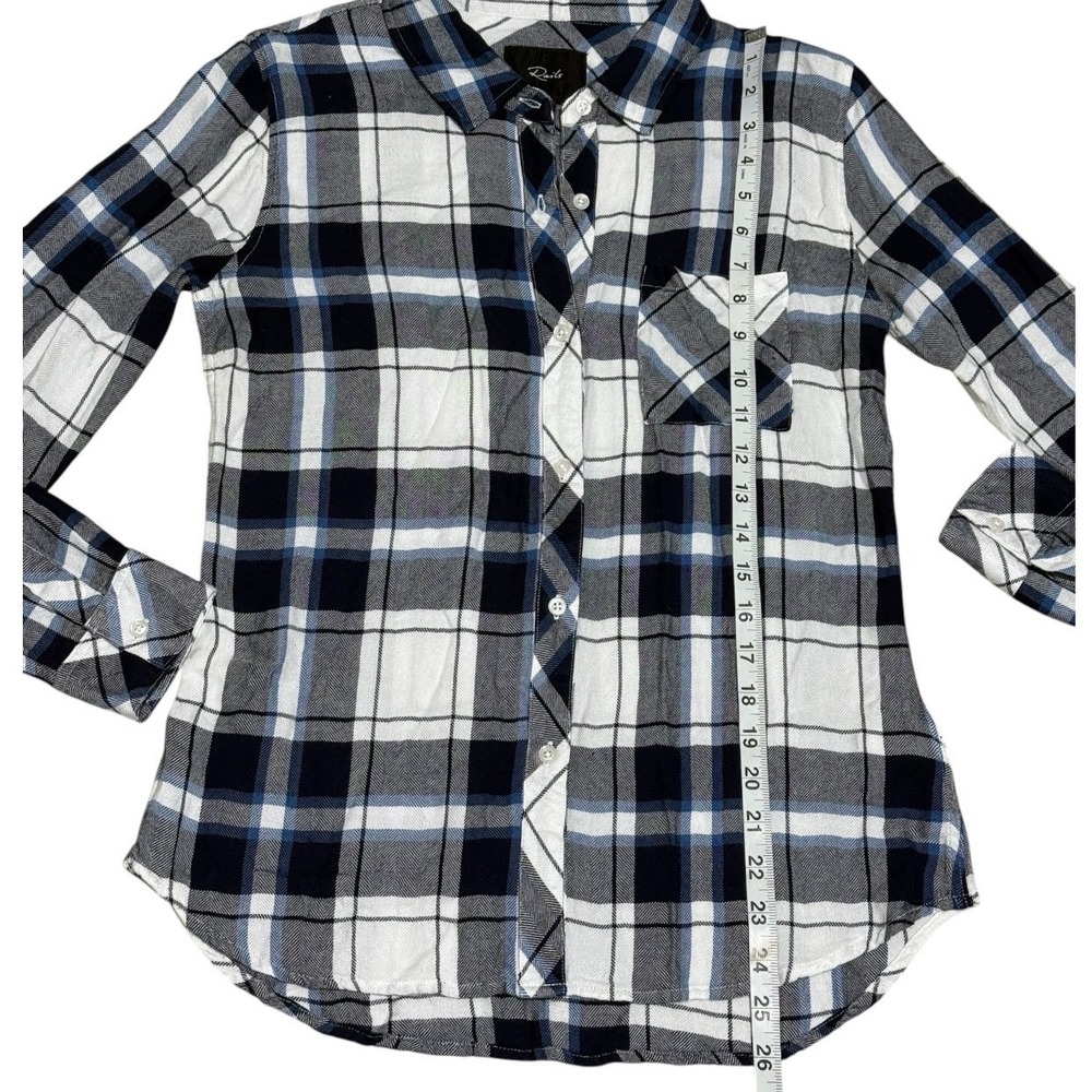 Rails Hunter Plaid Button Down Shirt Women's S White Navy Sapphire 100% Rayon - Picture 5 of 7